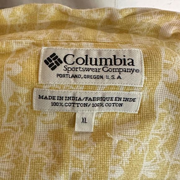 Columbia Men's Yellow Button down Shirt with White Designs, XL, Pre-owned - Picture 5 of 6